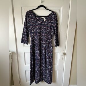 Pact Women’s Size XL Fit And Flare Midi Dress 3/4 Sleeves Organic Cotton